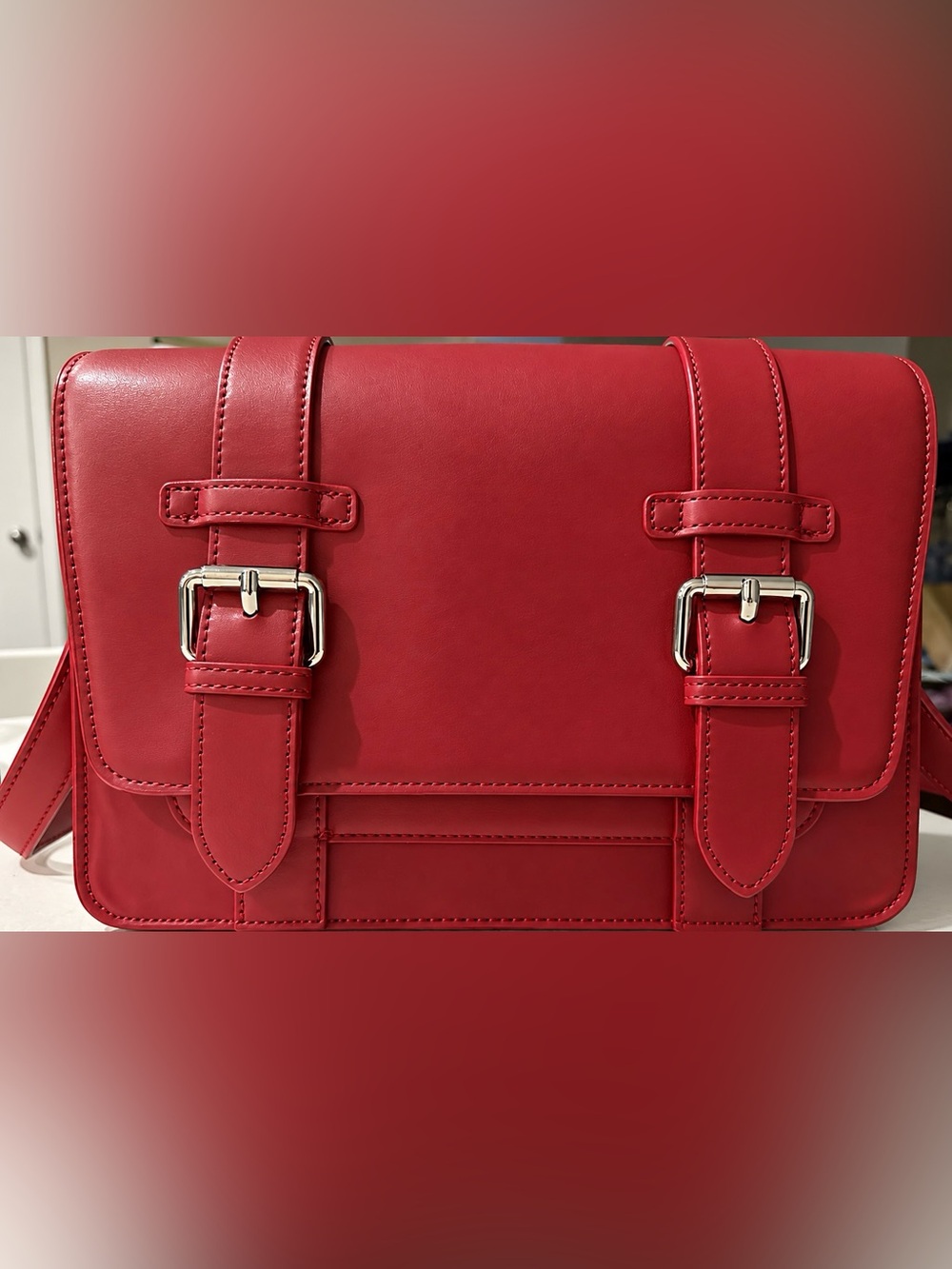 “ECOSUSI Jane Red Vegan Leather Messenger Satchel Crossbody Bag – Vintage Style